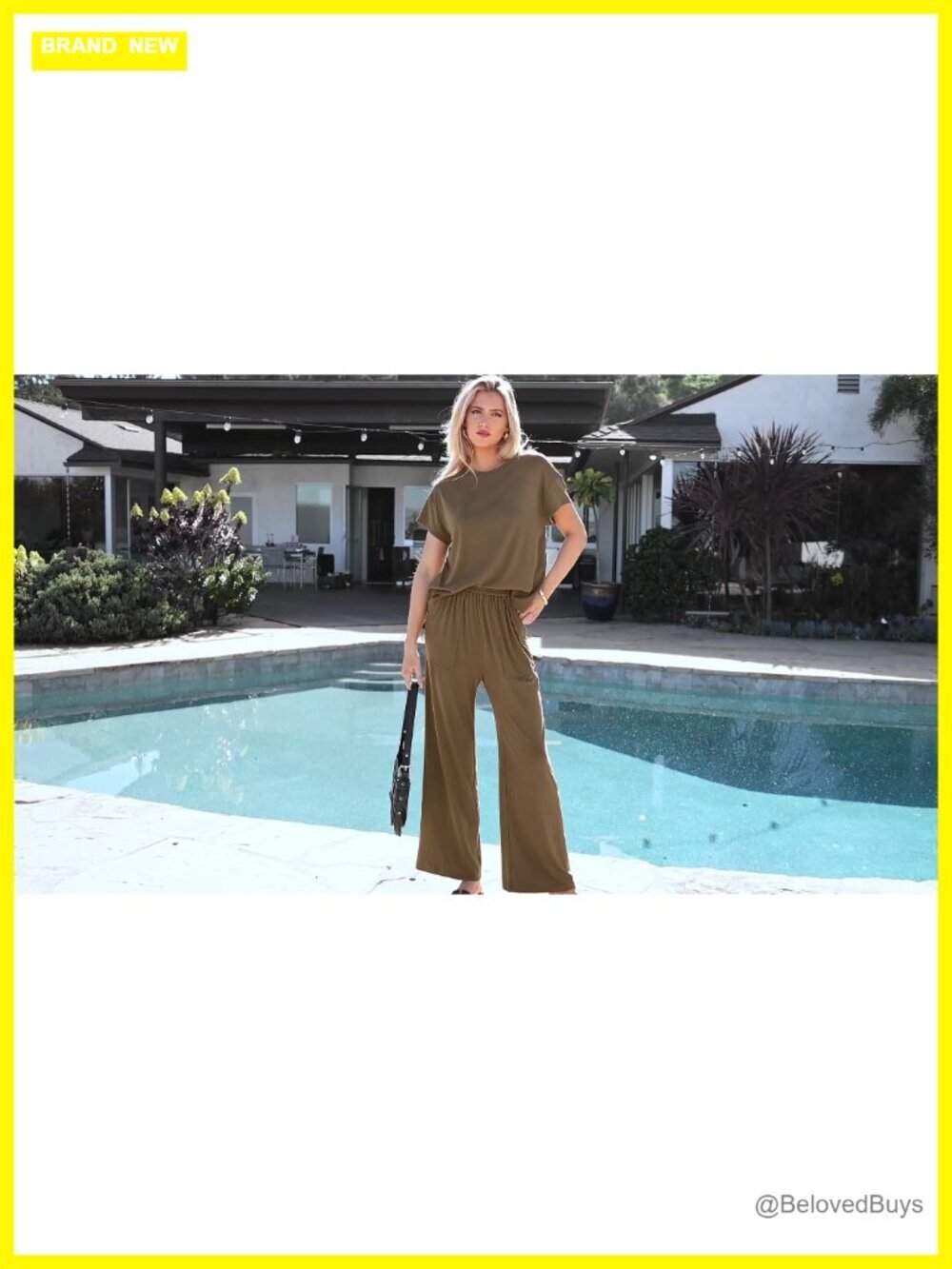 2 Piece Lounge Set Short Sleeve Top Wide Leg Pants Travel Outfit - Picture 7 of 7